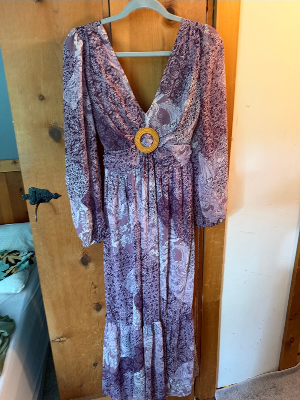 Jessica Simpson Purple Paisley Maxi Dress with Waist Ring